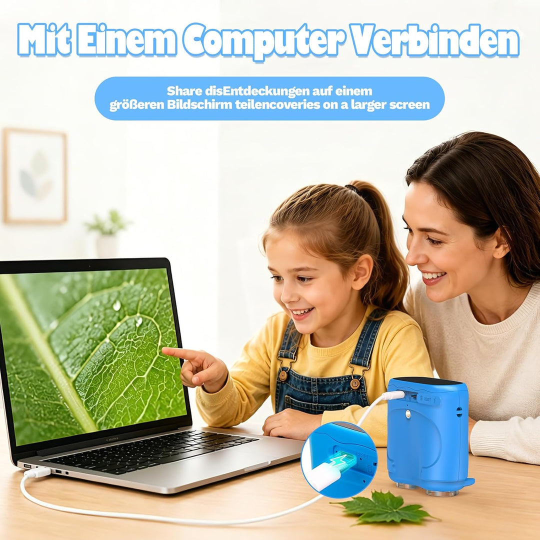 2-in-1 Digitales Mikroskop und Teleskop für Kinder, 1000x Tragbares Taschenmikroskop Kinder mit 2,0"