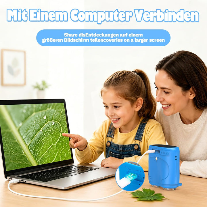 2-in-1 Digitales Mikroskop und Teleskop für Kinder, 1000x Tragbares Taschenmikroskop Kinder mit 2,0"