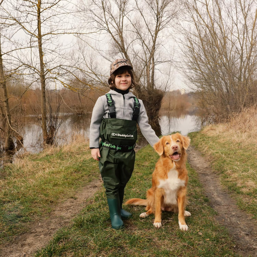 DaddyGoFish Wathose für Kinder – wasserdichte Angel- und Jagdausrüstung, Bass Duck Tributary – isoli