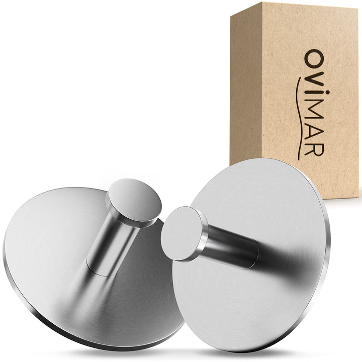 ovimar Handtuchhaken 2er Set Hirstholm ohne Bohren aus Edelstahl Silber | als Handtuchhalter selbstk