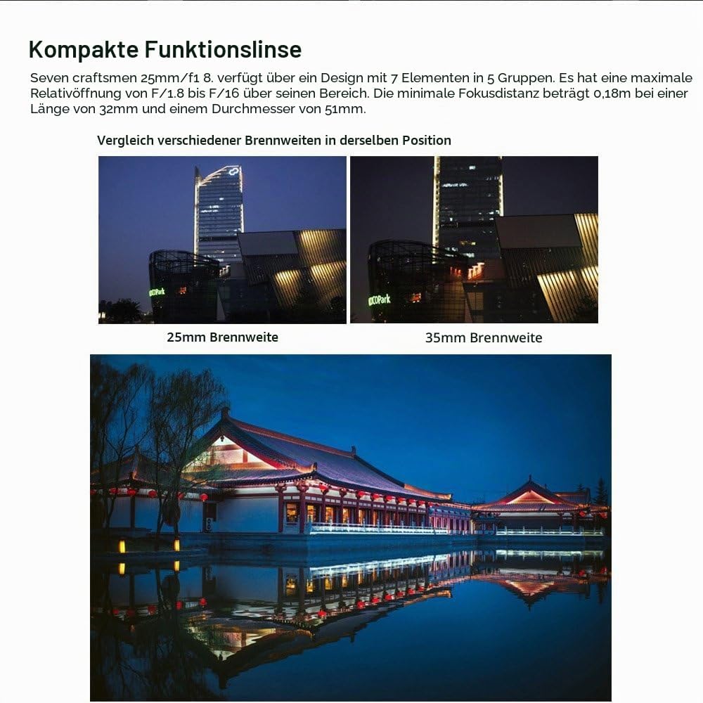 7artisans 25mm F1.8 Manueller Fokus Festbrennweite für Olympus für Panasonic Micro Four Thirds MFT m