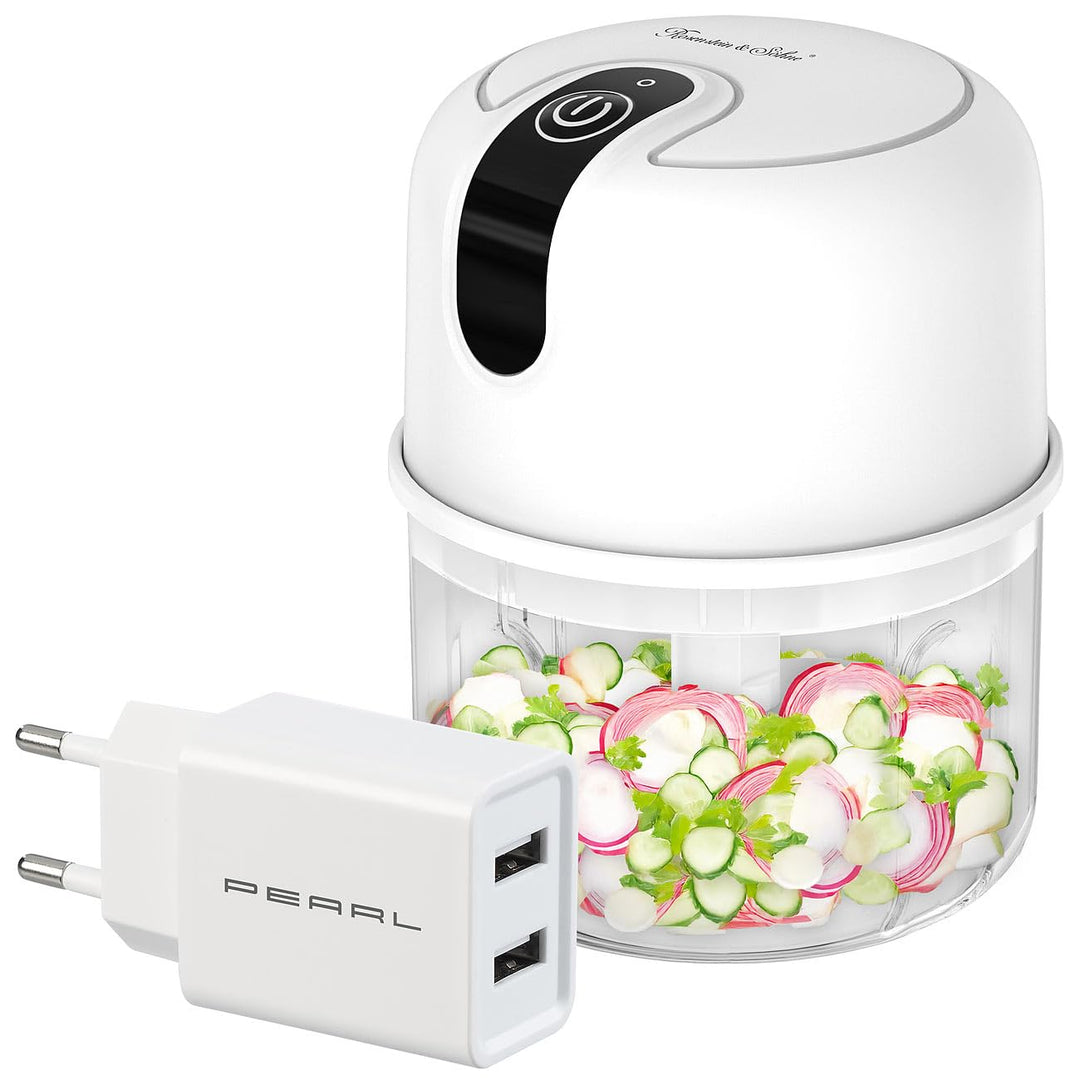 Rosenstein & Söhne Zwiebelschneider: Kompakter Akku-Zerkleinerer & Mini-Mixer, 200 ml, inkl. Netztei