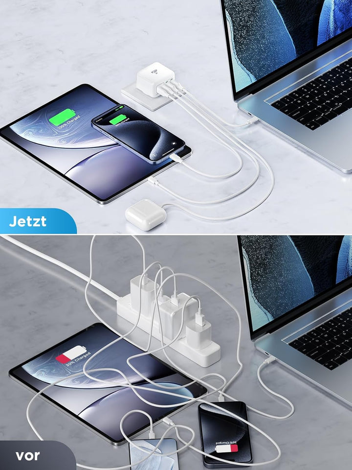 2-Pack USB C Ladegerät, 4 Ports Schnellladegerät PD 3.0 Power Adapter 40W Mehrfach Ladegerät mit USB