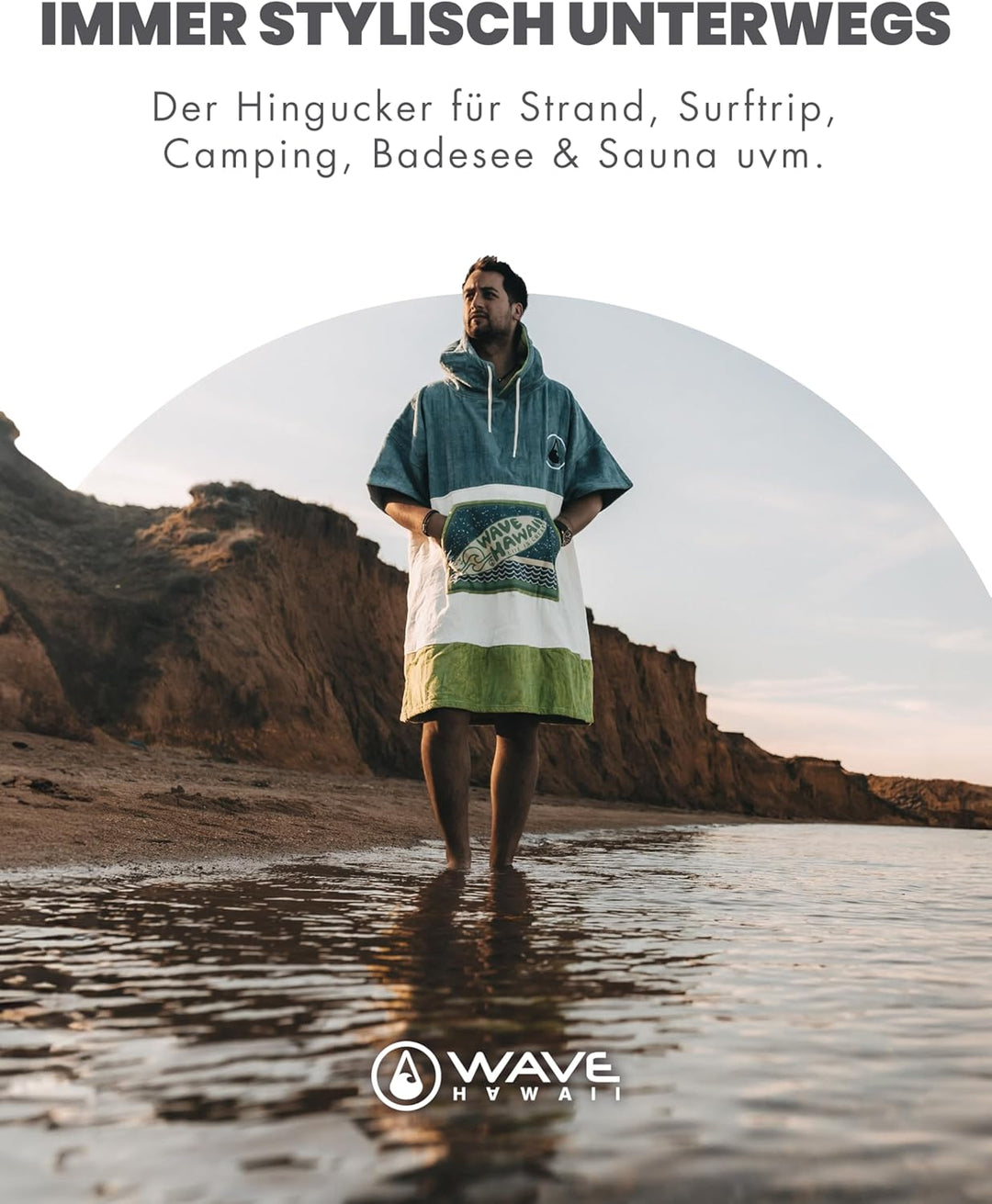 WAVE HAWAII Curitiba Surfponcho für Körpergrössen von 170-200 cm Poncho 100% ÖKO Baumwolle Velours U