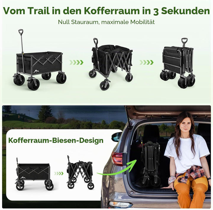 Festival-Trolley, 300 l, faltbarer Strandwagen mit verstellbarer Heckklappe, 360°-Rädern und Bremsla