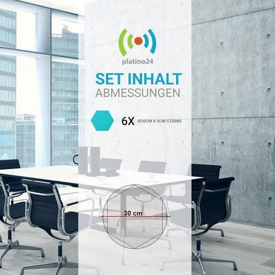 platino24 Schallabsorber Set Colore aus Basotect G+ mit Akustikfilz, 6 Absorberelemente Hexagon je Ø