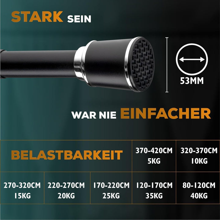 Multifunktionale Spannstange ohne Bohren 220-270cm, Schwarz, Ø 32 mm, Duschstange zum Klemmen für Fe