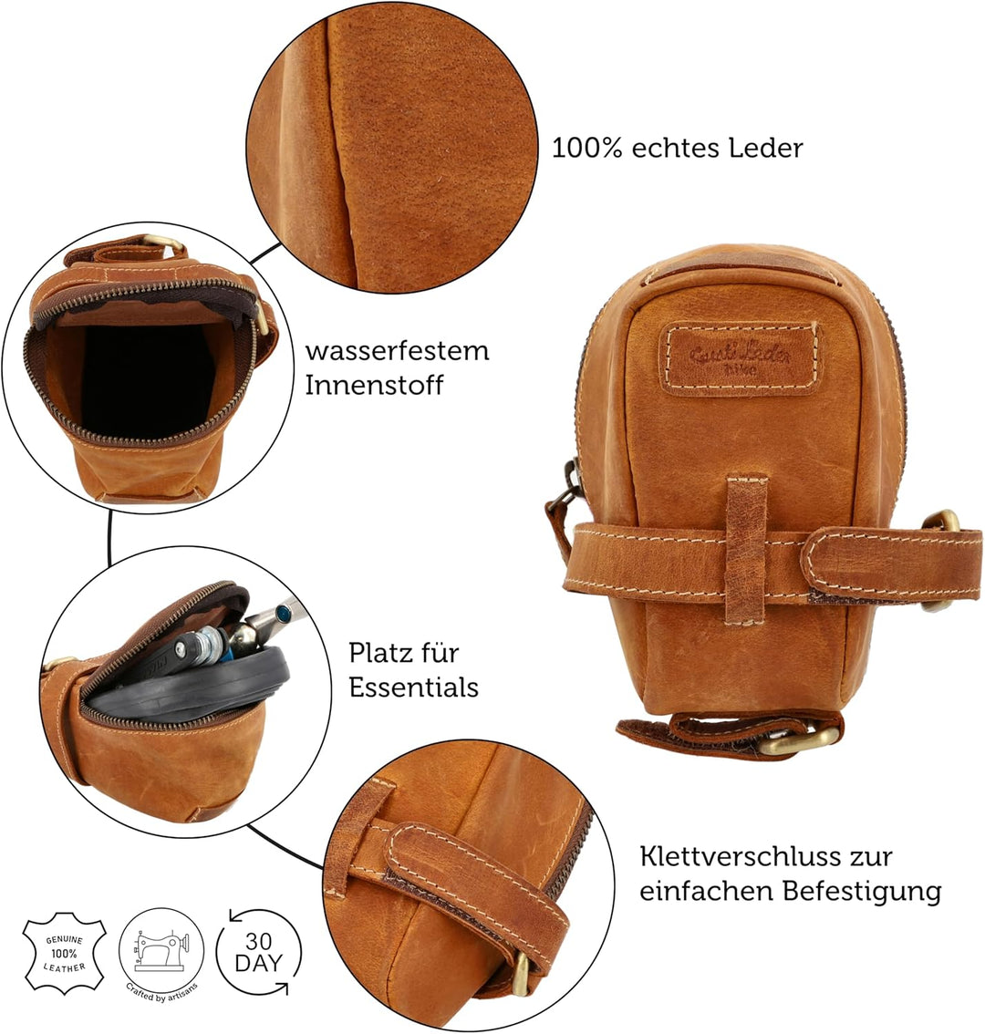 Gusti Fahrradtasche Leder - Gino B. Satteltasche Schlauchtasche für Werkzeug Ledertasche Vintage Bra