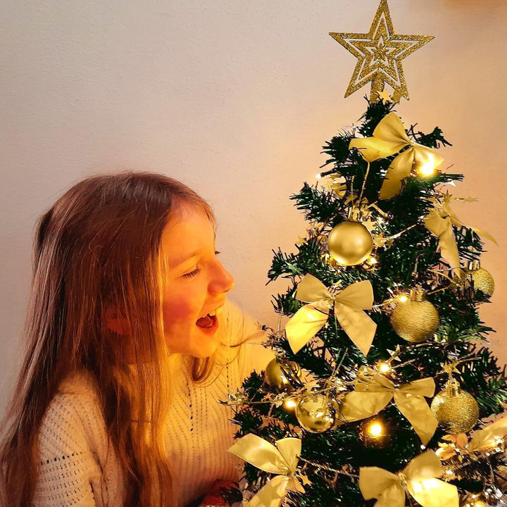 Weihnachtsbaum künstlich (WBD) 75 cm grün mit Weihnachtsdeko Gold und Led Lichterkette mit Batterieb