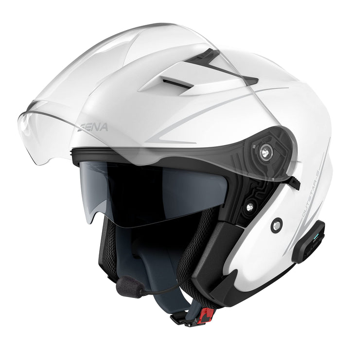 Sena Outstar S Smart Jethelm mit integrierter Bluetooth Intercom &amp; Smartphone Konnektivität (Weiss,