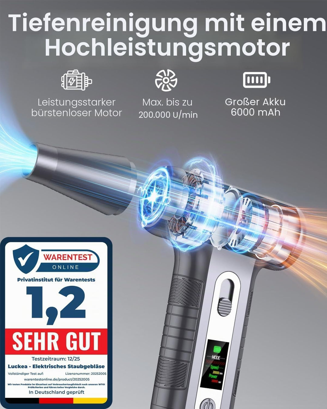 Elektrische Staubgebläse 200000 RPM mit HD‑Display - Air Duster Mini‑Gebläse für PC‑Reinigung mit LE