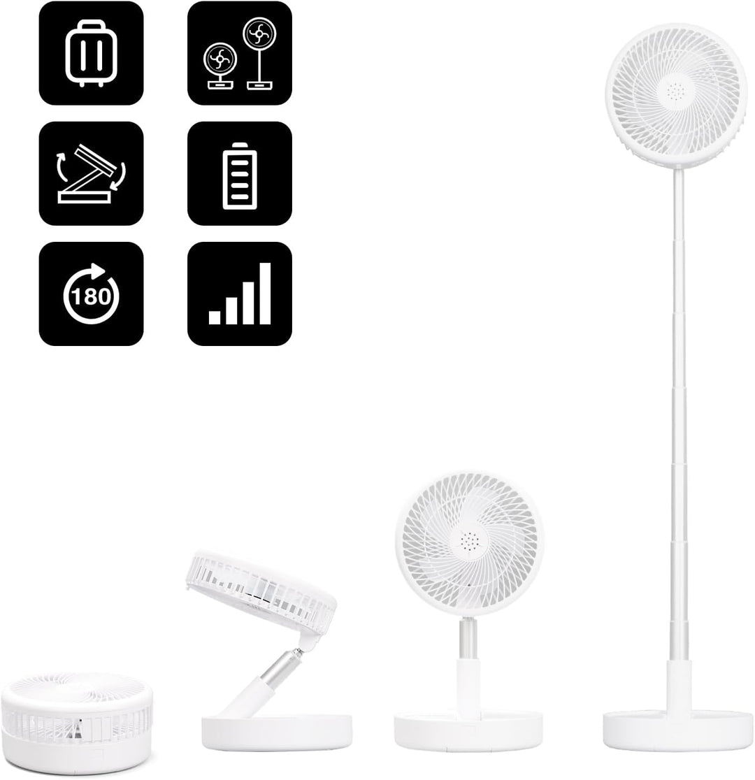 Tragbarer Faltbarer Standventilator Tischventilator, 7200mAh Akku USB Mini Leise Ventilator, 9-100cm