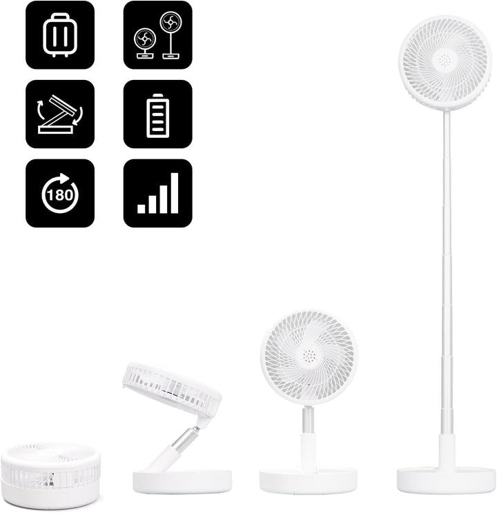 Tragbarer Faltbarer Standventilator Tischventilator, 7200mAh Akku USB Mini Leise Ventilator, 9-100cm