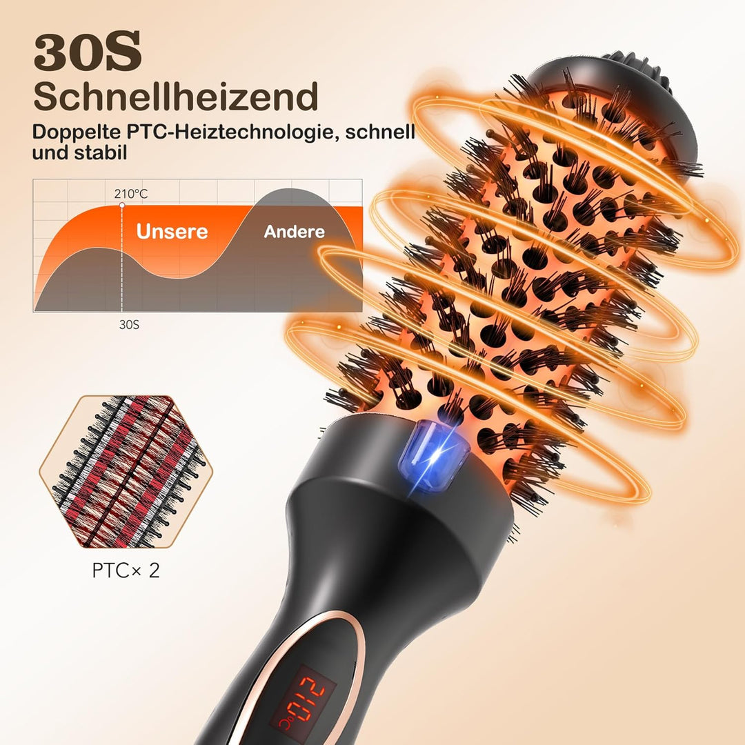 Thermobürste, Thermal Brush Ionische Lockenbürste Erhitzt zur Erzeugung Natürlicher Locken, Haarglät