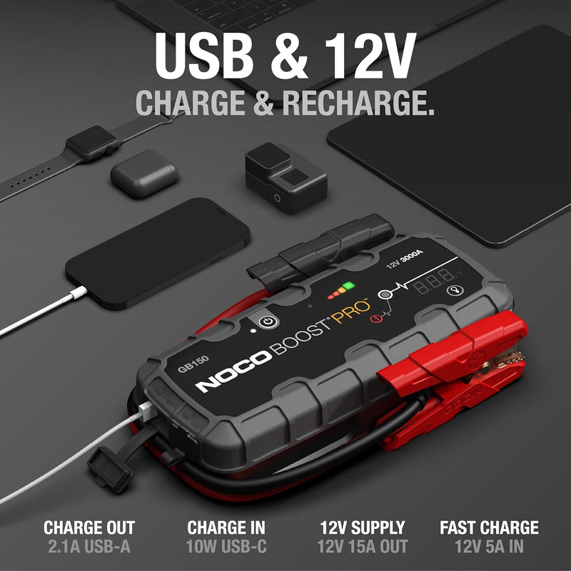 NOCO Boost Pro GB150, 3000A - 12V UltraSafe Starthilfe Powerbank, Auto Batterie , Tragbare USB Ladeg