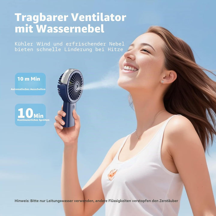 Otlonpe Handventilator Mit Wasserkühlung, 4000mAh Hand Ventilator Akku Aufladbar Mit Wasser, 3 Gesch