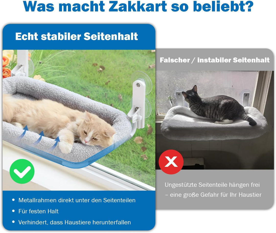Zakkart Faltbare Katzenhängematte für Fenster - Kabellos, Eingebettetes Maschinenwaschbares Bett, Ro