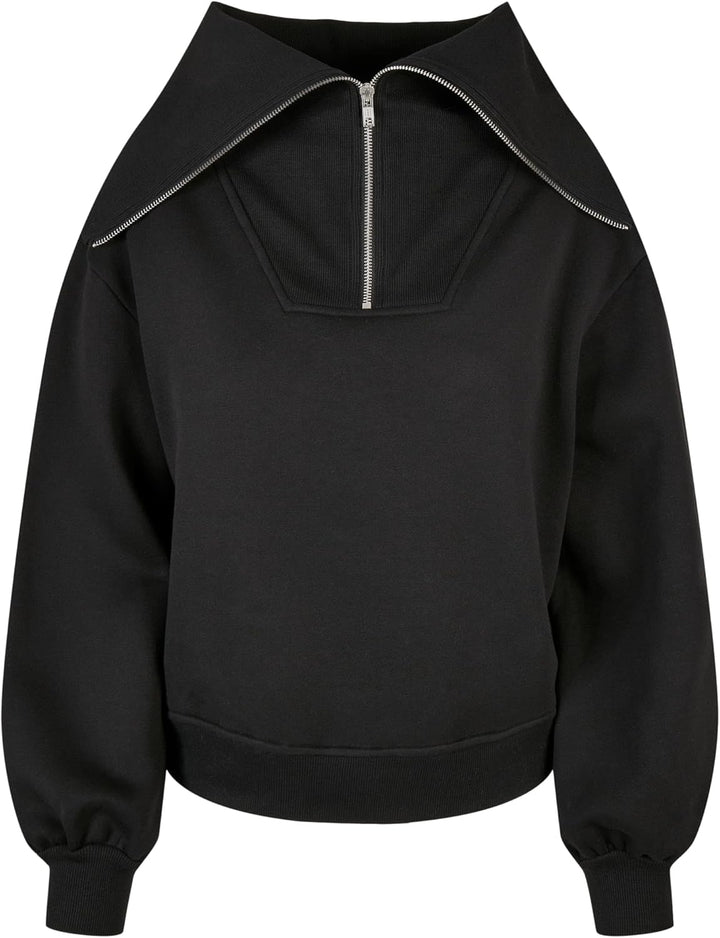Urban Classics Damen Ladies Oversized High Neck Troyer Crew Sweatshirt XS Schwarz, XS Schwarz
