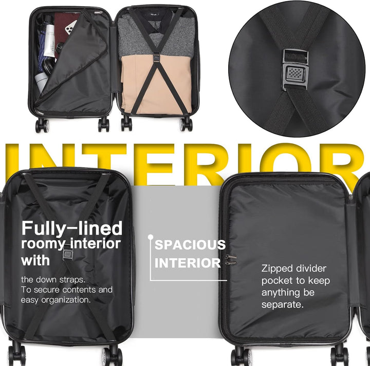 KONO Reisekoffer Handgepäck Koffer mit Rollen Hartschale Trolley 55x38x22cm 33 Liter Leichtgewicht A