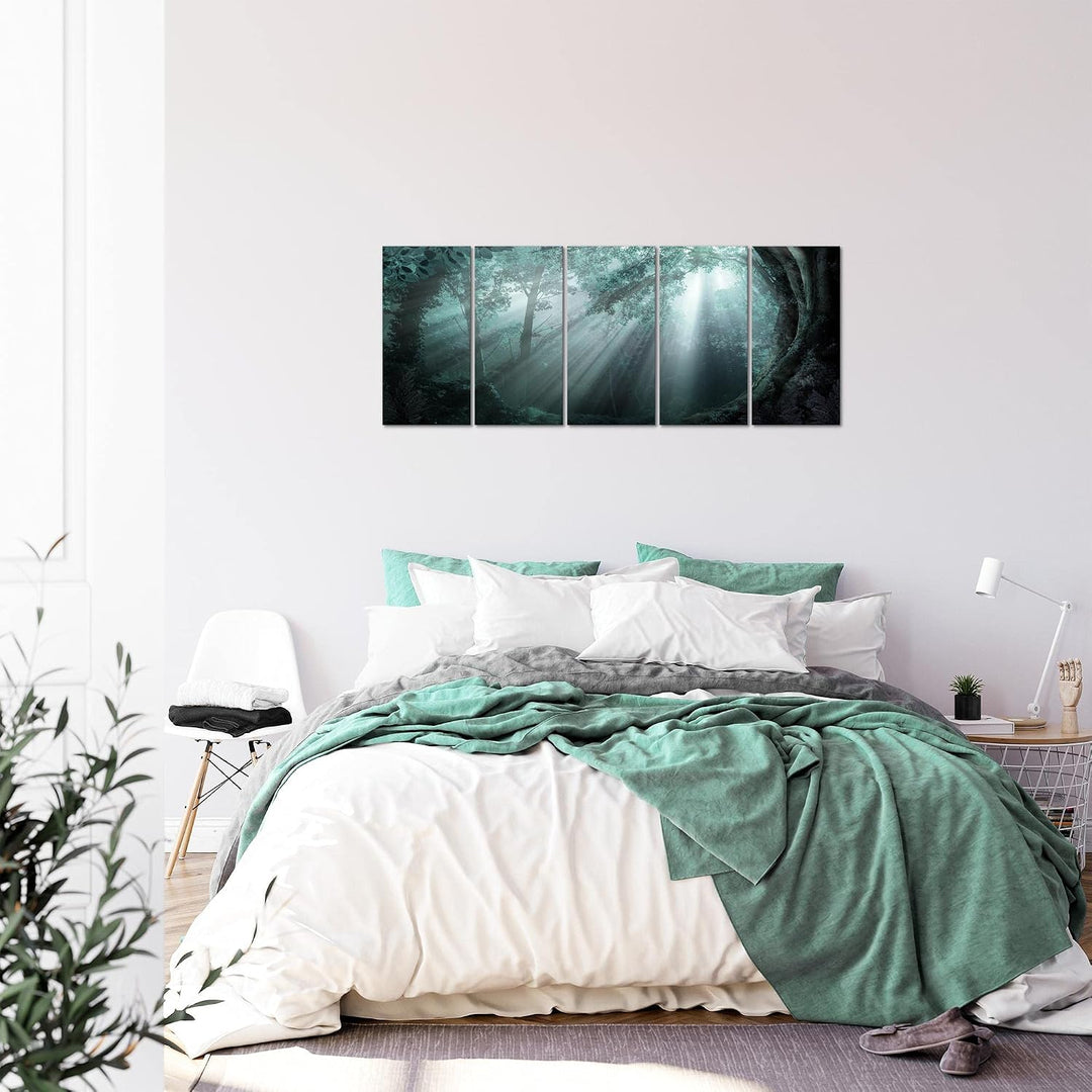 Runa Art Bild Wald Landschaft Wandbilder auf Vlies Leinwand 5 Teilig Wanddekoration Schlafzimmer Woh