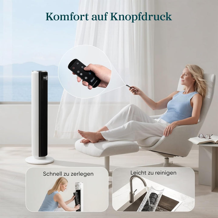 LEVOIT 28dB leiser Turmventilator mit Fortschrittlichem Schlafmodus,7m/s Ventilator mit Fernbedienun