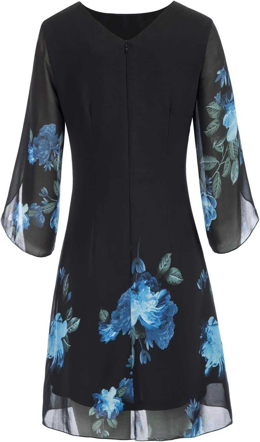 GRACE KARIN Damen Kleid Elegant Chiffon Kleid 3/4 Ärmel Loose Abend Cocktailkleid M Schwarz-blau, M
