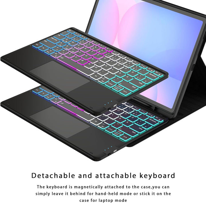 für Samsung Tab S10 FE+ Plus 13.1 Zoll Hülle mit Tastatur: Tastatur mit Touchpad & 3-Zozen-7-Farbige