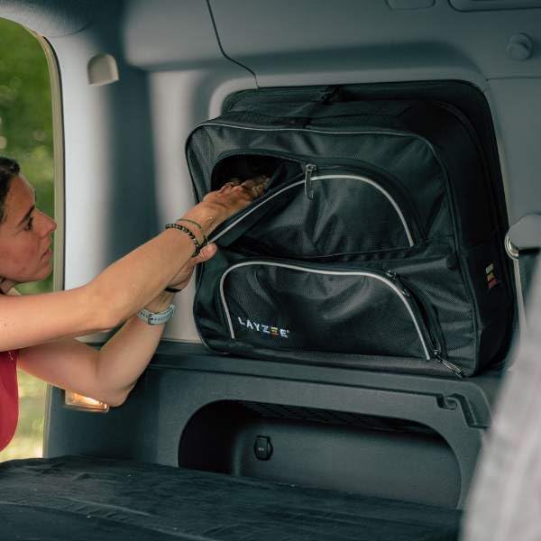 LAYZEE Fenstertasche für VW Caddy + Maxi – Magnetische Auto-Tasche mit FIDLOCK System, Verdunkelung