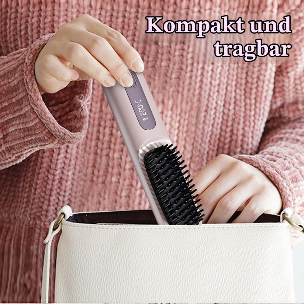 Glättbürste Kabellos, Haarglätter Bürste, Kabellose Glättbürste, Mini Glätteisen Tragbare Glättungsb