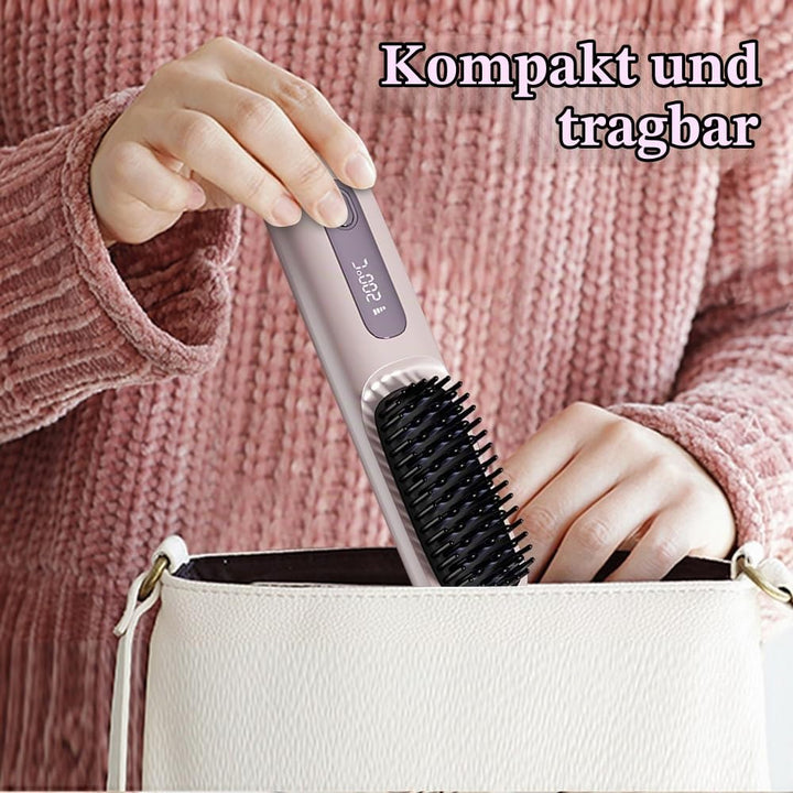 Glättbürste Kabellos, Haarglätter Bürste, Kabellose Glättbürste, Mini Glätteisen Tragbare Glättungsb