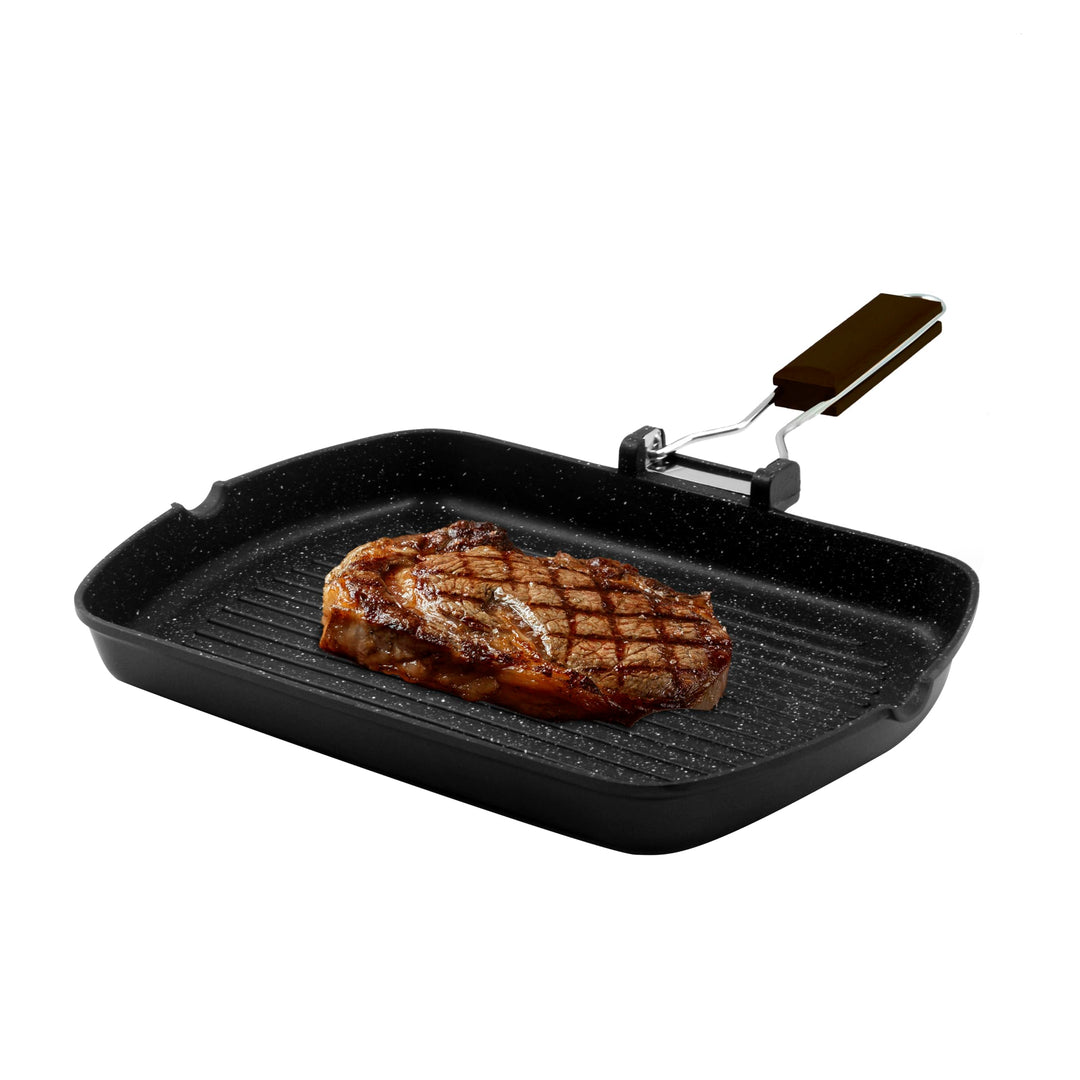 Zanetti, Grillpfanne 26 x 36 cm, Grillplatte aus Aluminium-Druckguss mit hoher Dicke, Grillplatte fü
