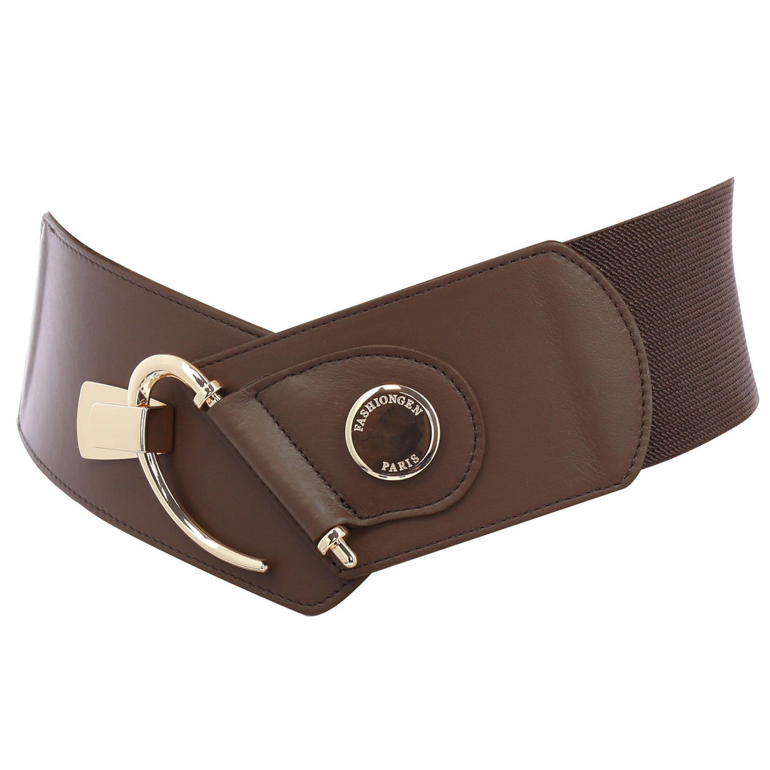 FASHIONGEN - Elastischer Damengürtel aus Rindsleder, DARLENE Braun (Goldenschnalle) XS, Braun (Golde