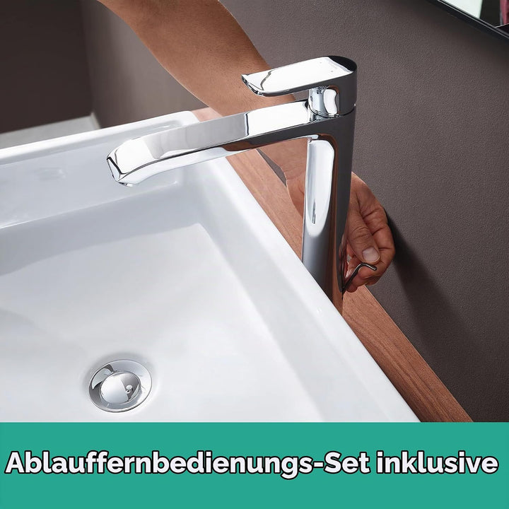 hansgrohe Waschtischarmatur Metris, Wasserhahn Bad mit Auslauf Höhe 260 mm, mit Zugstange, Badarmatu