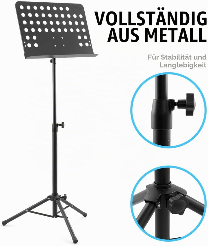 TIGER MUS7-BK Orchester-Notenpult, Metallkonstruktion, voll verstellbarer Notenständer, Schwarz Schw