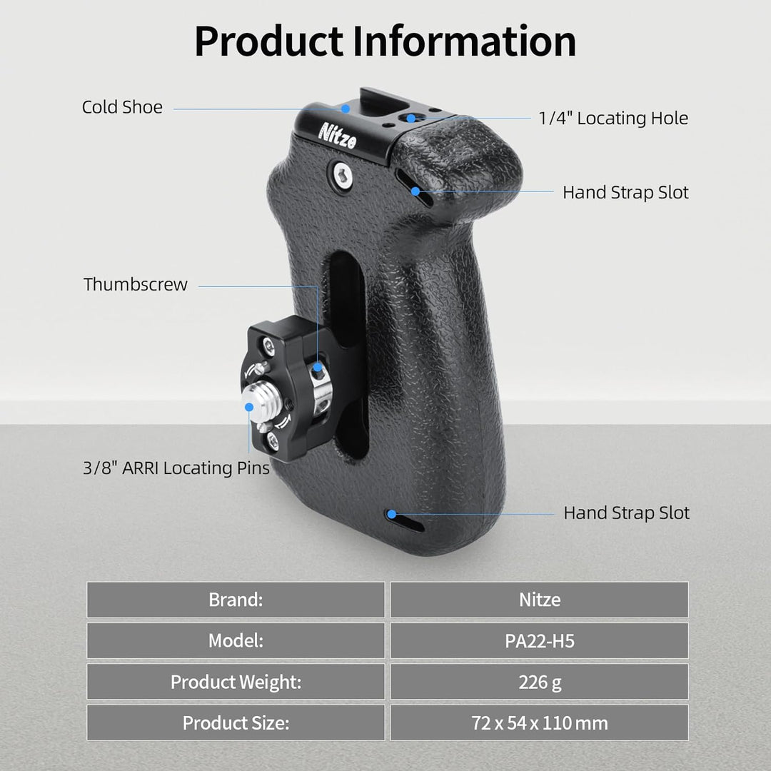 Nitze ARRI Locating Side Handle with 3/8" ARRI Locating Pins for Camera Cage, Direction and Position