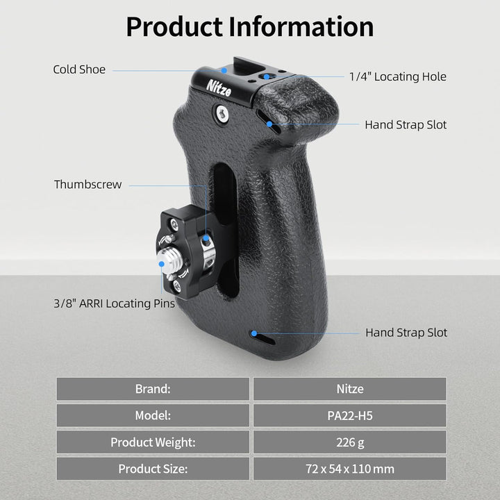 Nitze ARRI Locating Side Handle with 3/8" ARRI Locating Pins for Camera Cage, Direction and Position