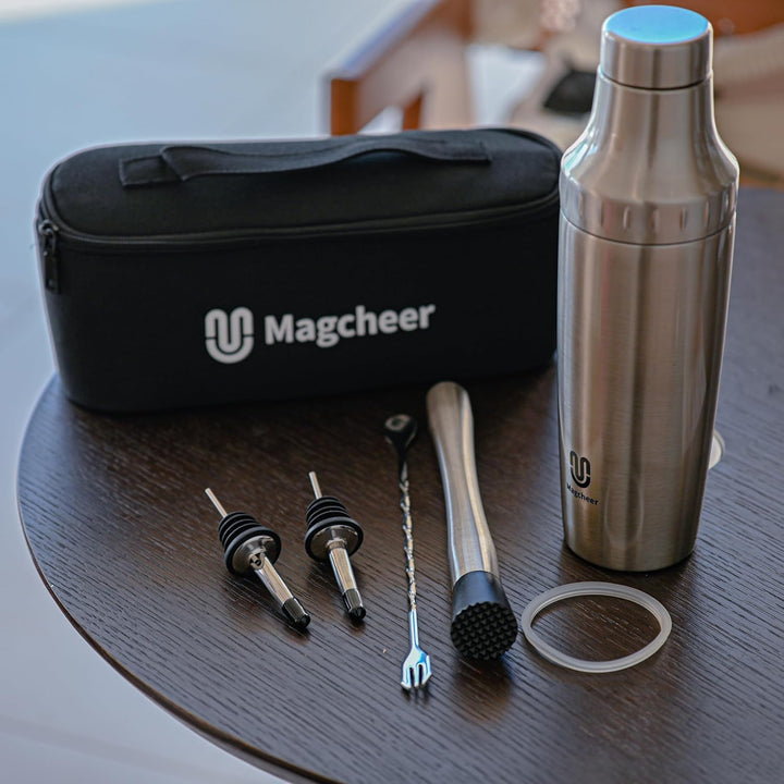 Cocktail Shaker Set mit Integrierter Massskala 900ml Premium Edelstahl Frostsicherer Doppelwand-Bark