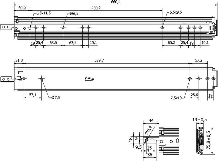 1 Paar Vadania Schwerlastauszüge 650 mm Kugelauszug mit einer Belastbarkeit von 200 kg und Feststell