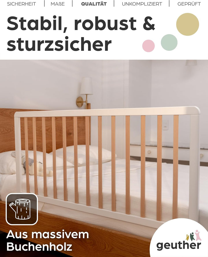 Geuther Bettschutzgitter Lissi Extrahoch: 60 cm - 110 cm lang in Weiss – Sicheres Bettgitter für Kle