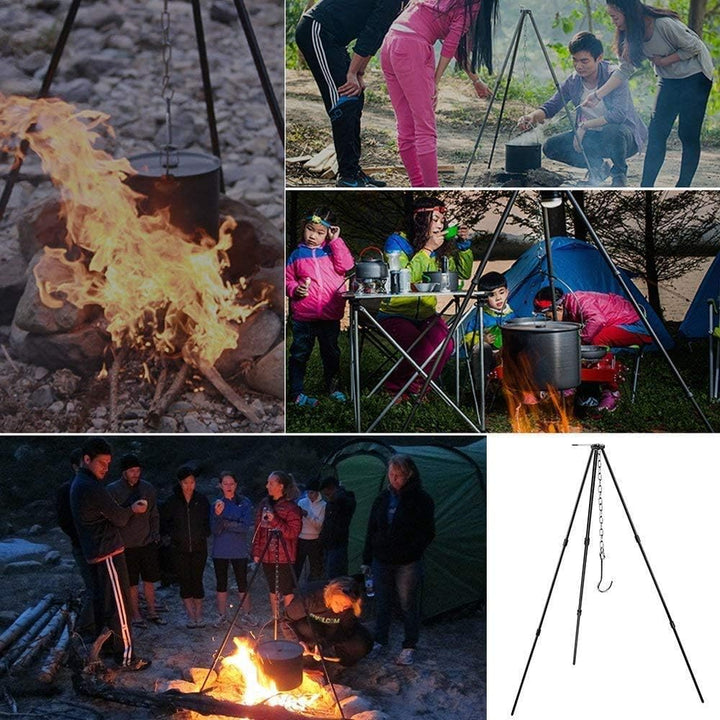 Kochen Stativ im Freien, BBQ Dreibein, Grillgeräte Campinggrills mit Kette und Haken, zum Kochen, Tr