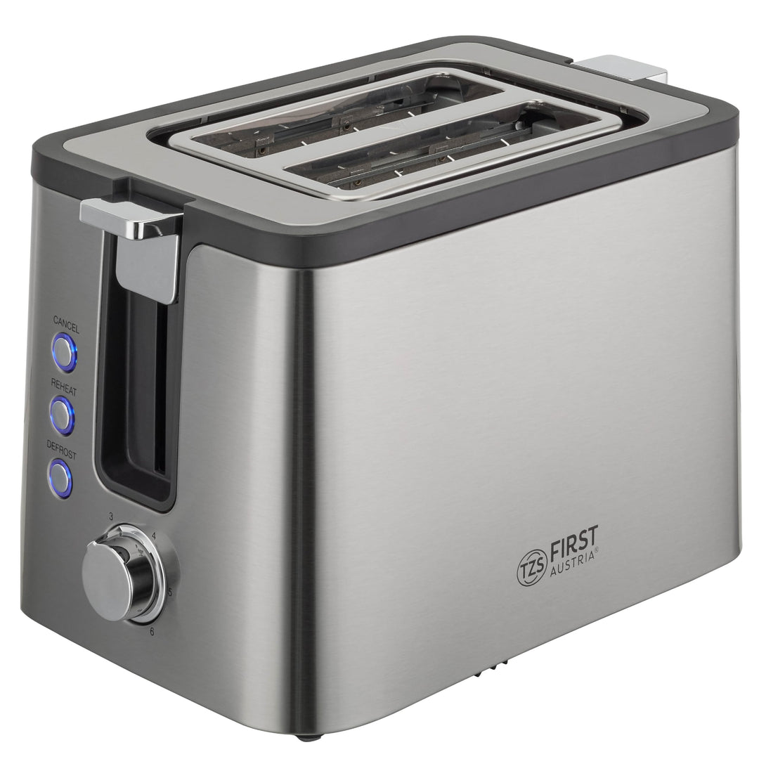 TZS First Austria Edelstahl 2-Scheiben Toaster | 6 Bräunungsstufen, Auftau- und Aufwärmfunktion | in