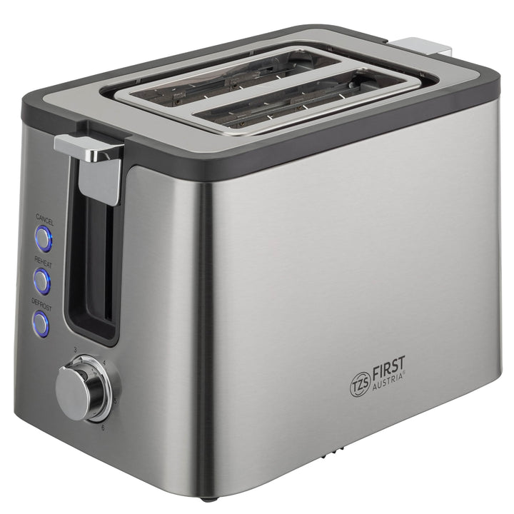 TZS First Austria Edelstahl 2-Scheiben Toaster | 6 Bräunungsstufen, Auftau- und Aufwärmfunktion | in