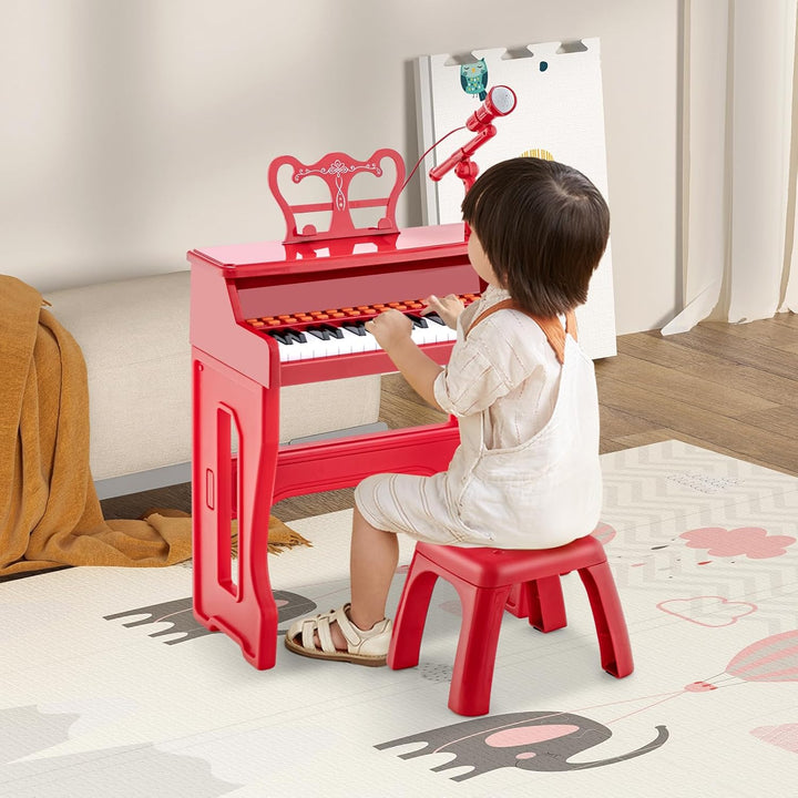COSTWAY 37-Tasten Kinder Keyboard, elektronisches Kinderklavier mit Hocker, verstellbarem Mikrofon &