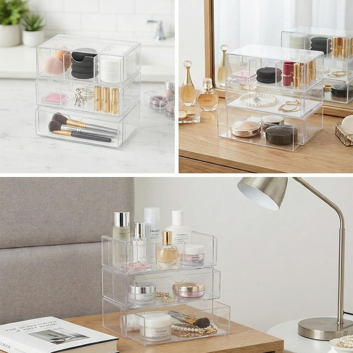 3 Stück Acryl Schmink Organizer Schminktisch Make up Organizer Kosmetik Makeup Organizers Schubladen