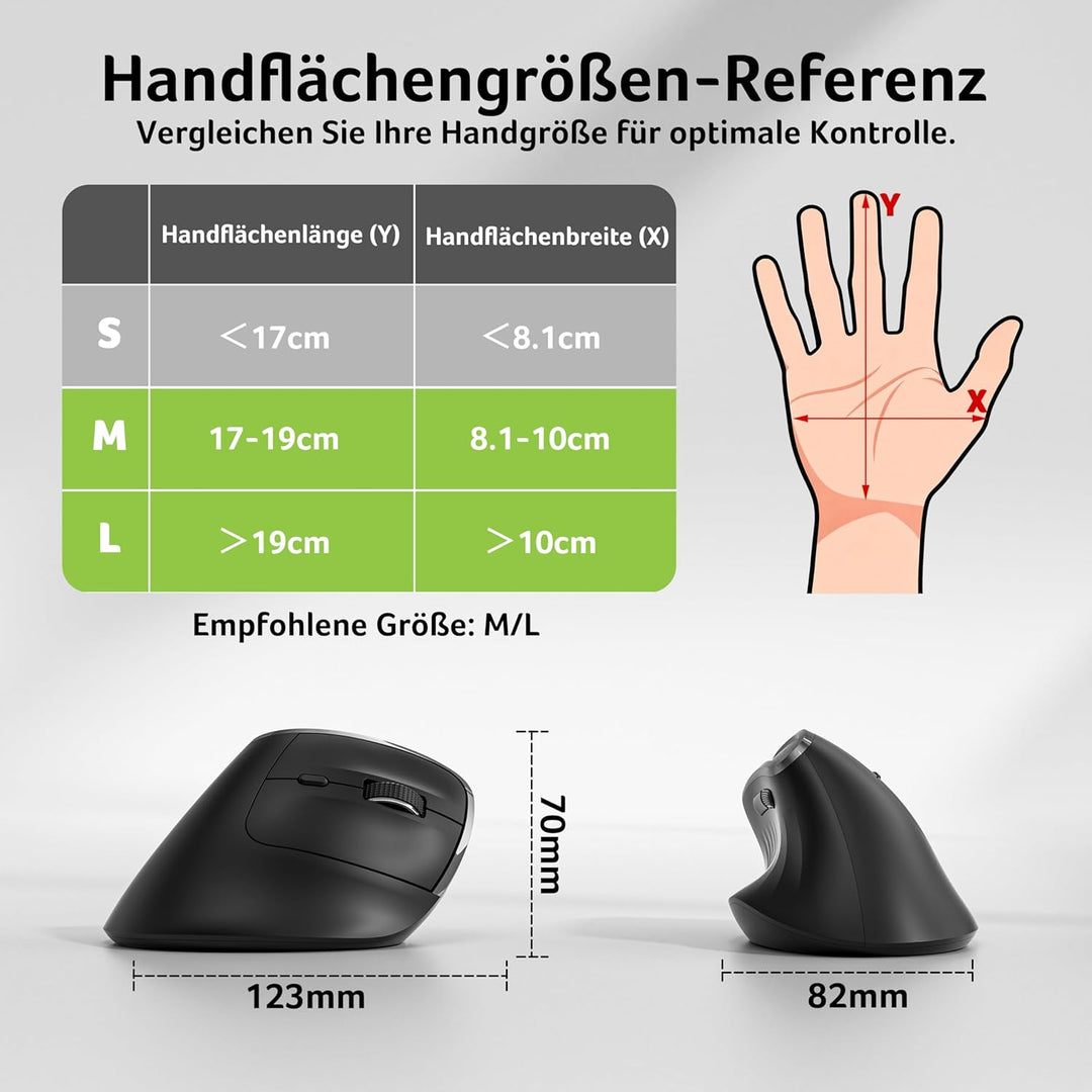acer 2.4G Ergonomische Maus, Vertikale Optische Maus Kabellos 1600 DPI, Wiederaufladbar Wireless Mou