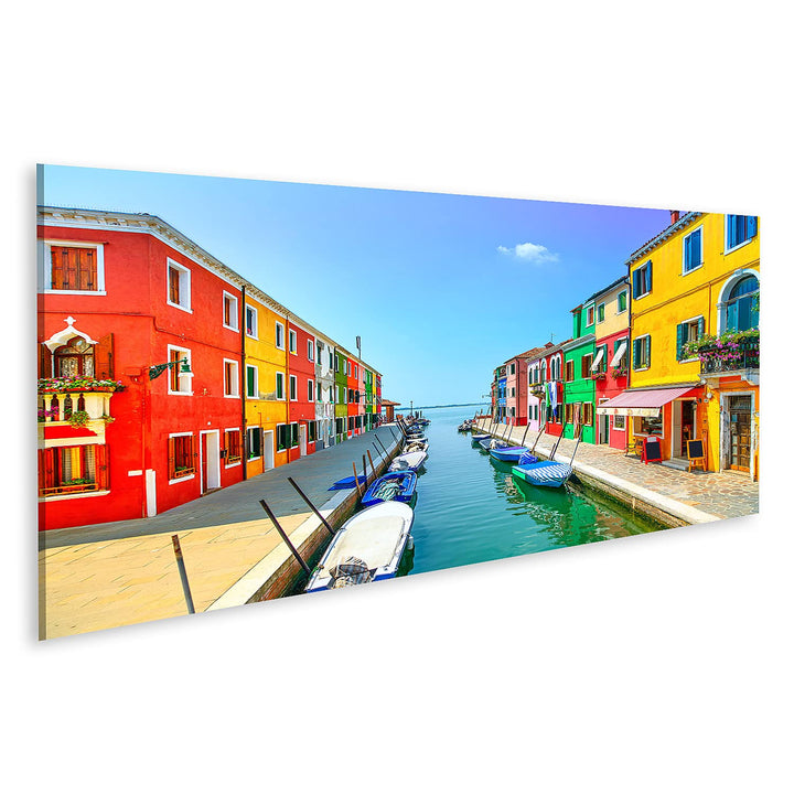 islandburner Bild auf Leinwand Wahrzeichen Venedigs Burano Insel Kanal Bunte Häuser Und Boote Italie