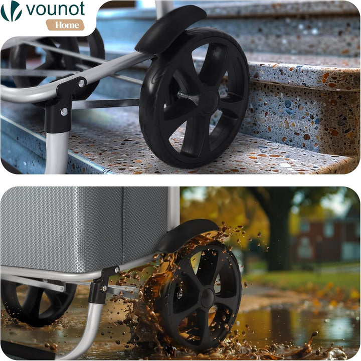 VOUNOT Einkaufstrolley Klappbar aus Aluminium mit 50L Wasserdichter Tasche und Kühlfach, 2 Extra gro