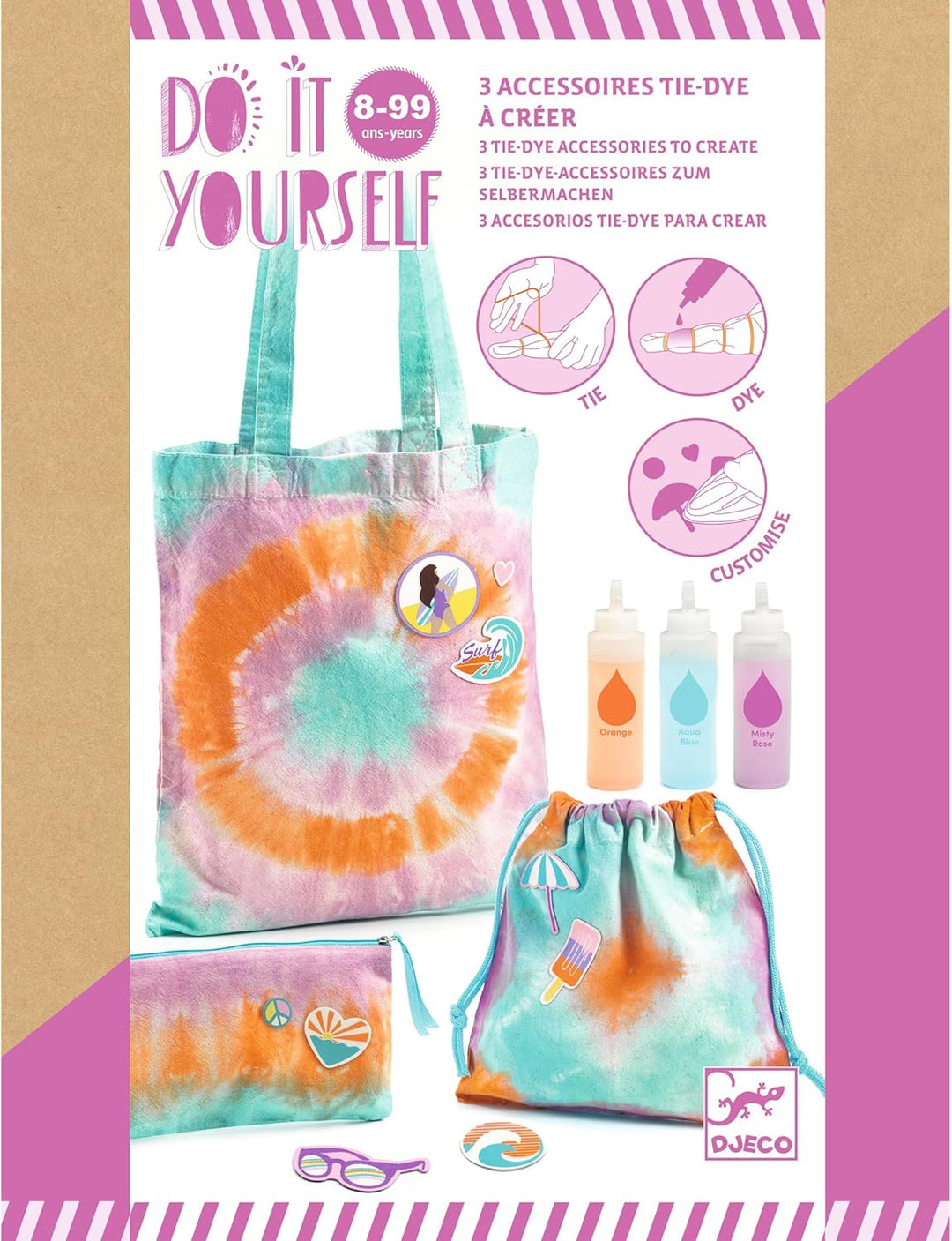 Djeco DIY: Batik-Set Taschen | Batikfarben Set waschfest | Batik Shirt | DIY Set Kinder | Stofffarbe