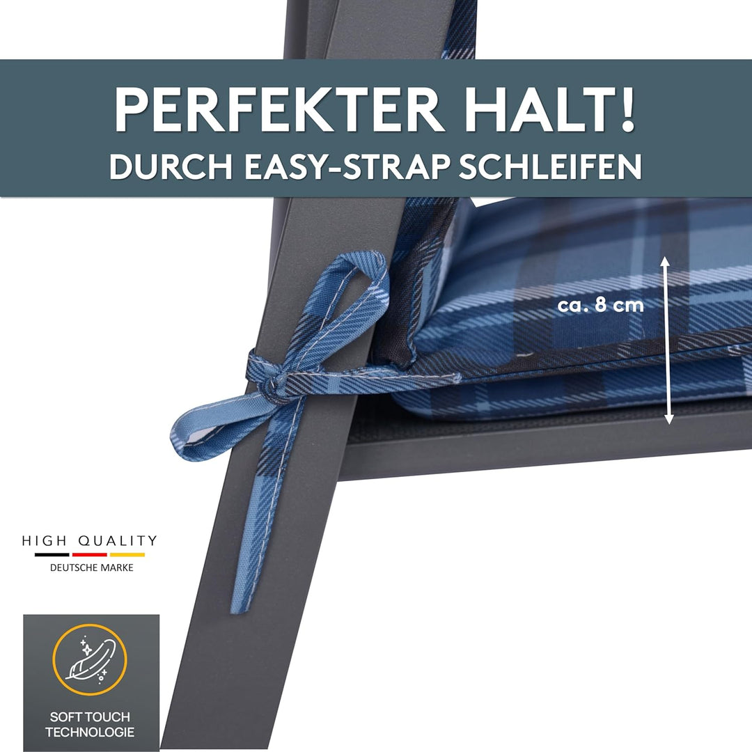 LILENO HOME Gartenstuhl Auflagen als [2er Set - Niedriglehner] in Karo Blau - Bequeme Liegen als Sit