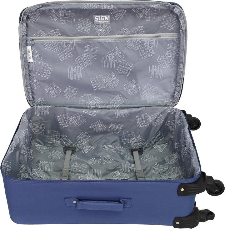 SIGN Stoffkoffer Reisekoffer Trolley (Handgepäck-Mittel-Gross-Set) + 5cm Dehnungsfuge (Blau, Grosser